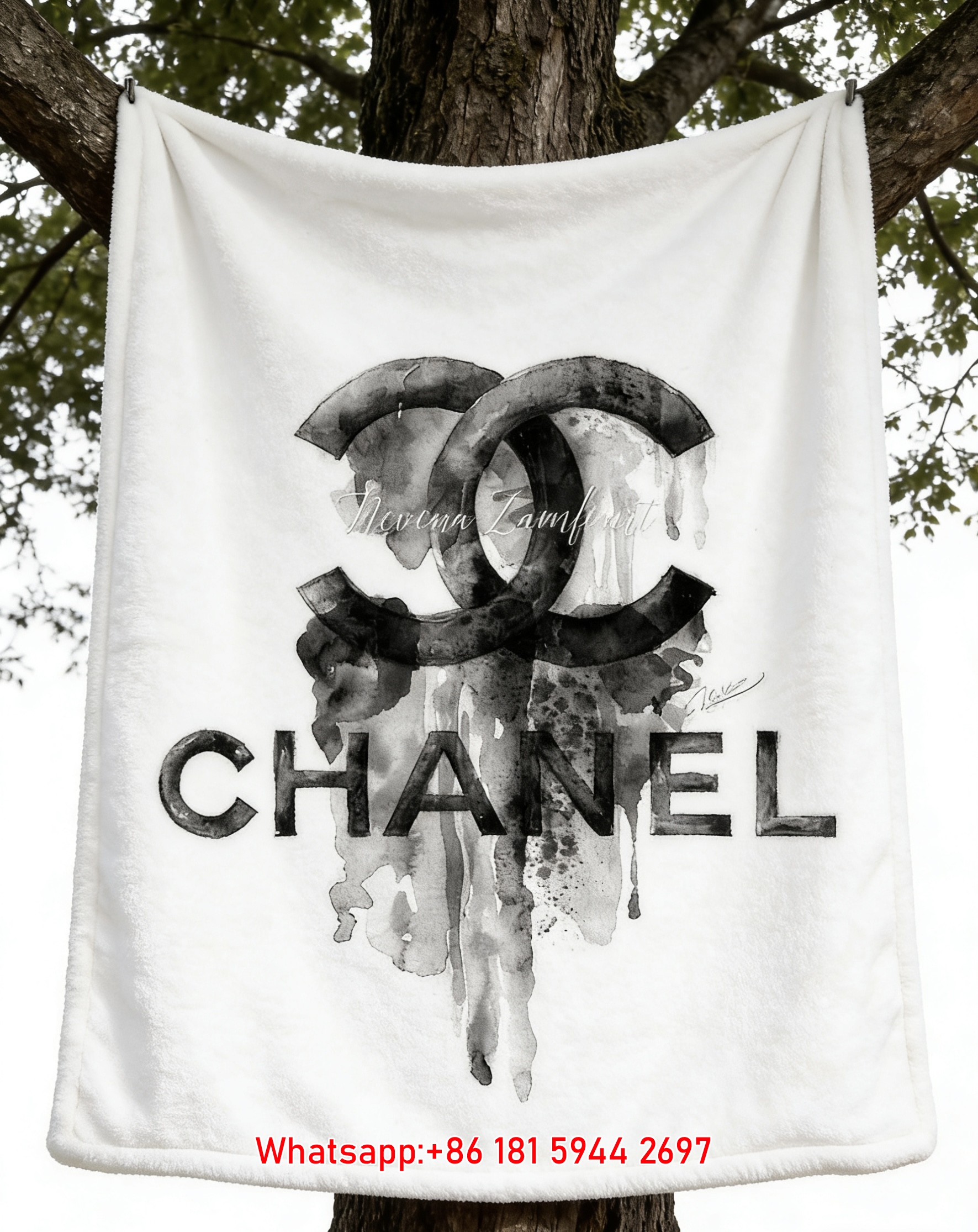 Chanel Watercolor Ink Art Flannel Throw Blanket IMG_6649